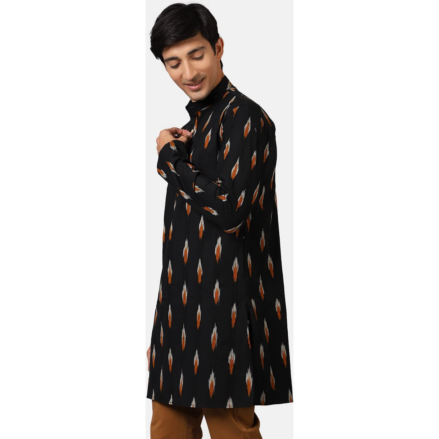 Wintage Men's Ikat Cotton Black 2 Long Kurta  40/M
