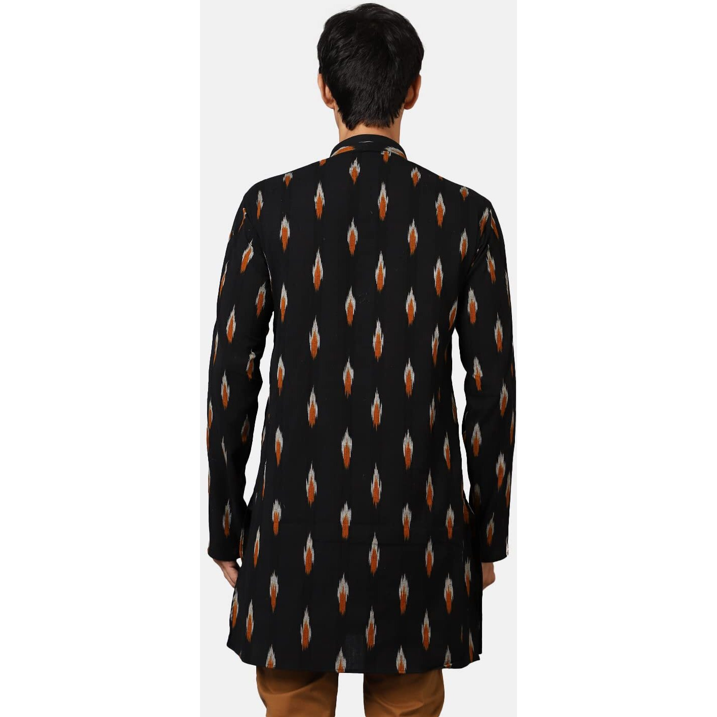 Wintage Men's Ikat Cotton Black 2 Long Kurta  40/M