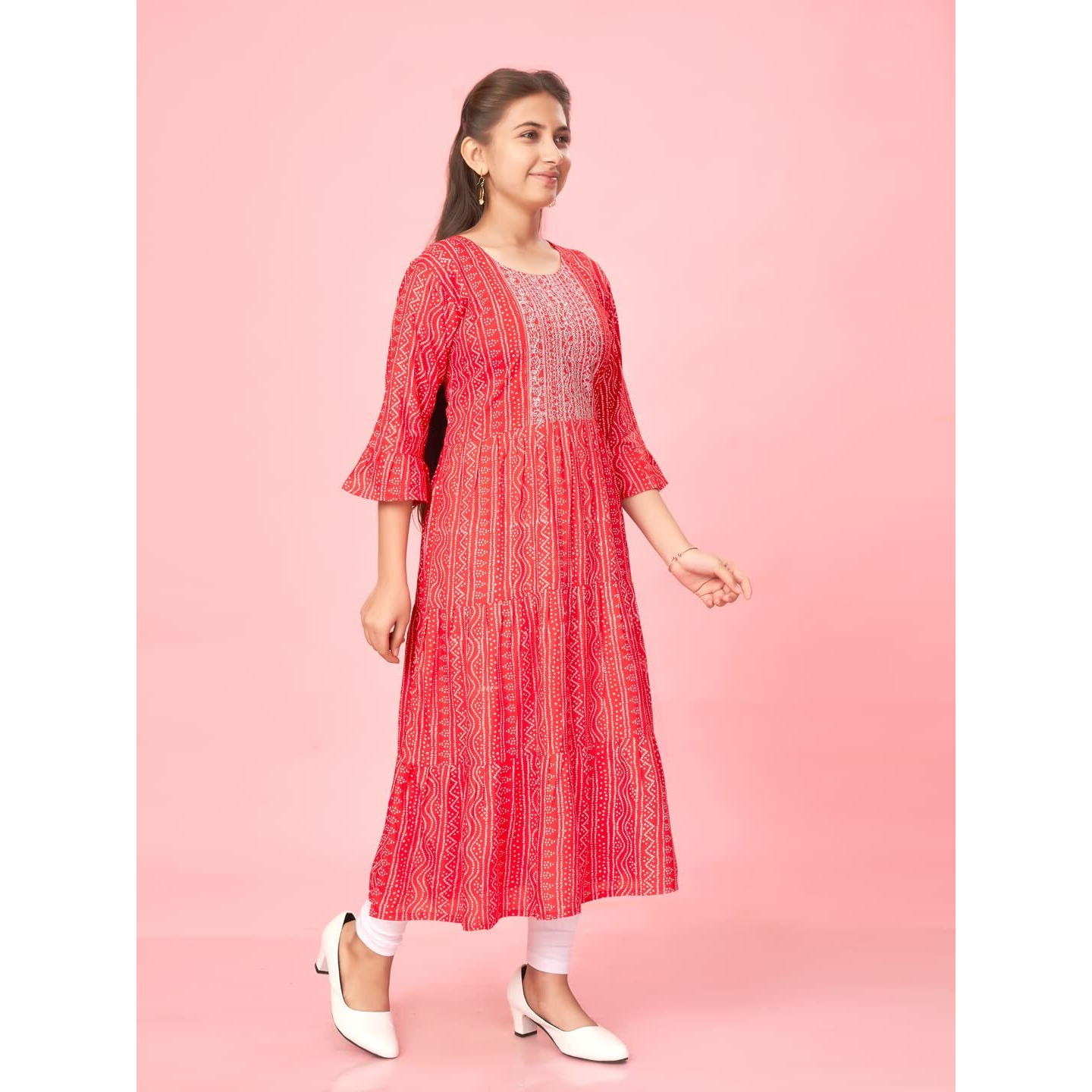 Aarika Girls Red-White Colour Cotton Bandhej Kurti Legging Set (Kl-K-601-Red-White-40)