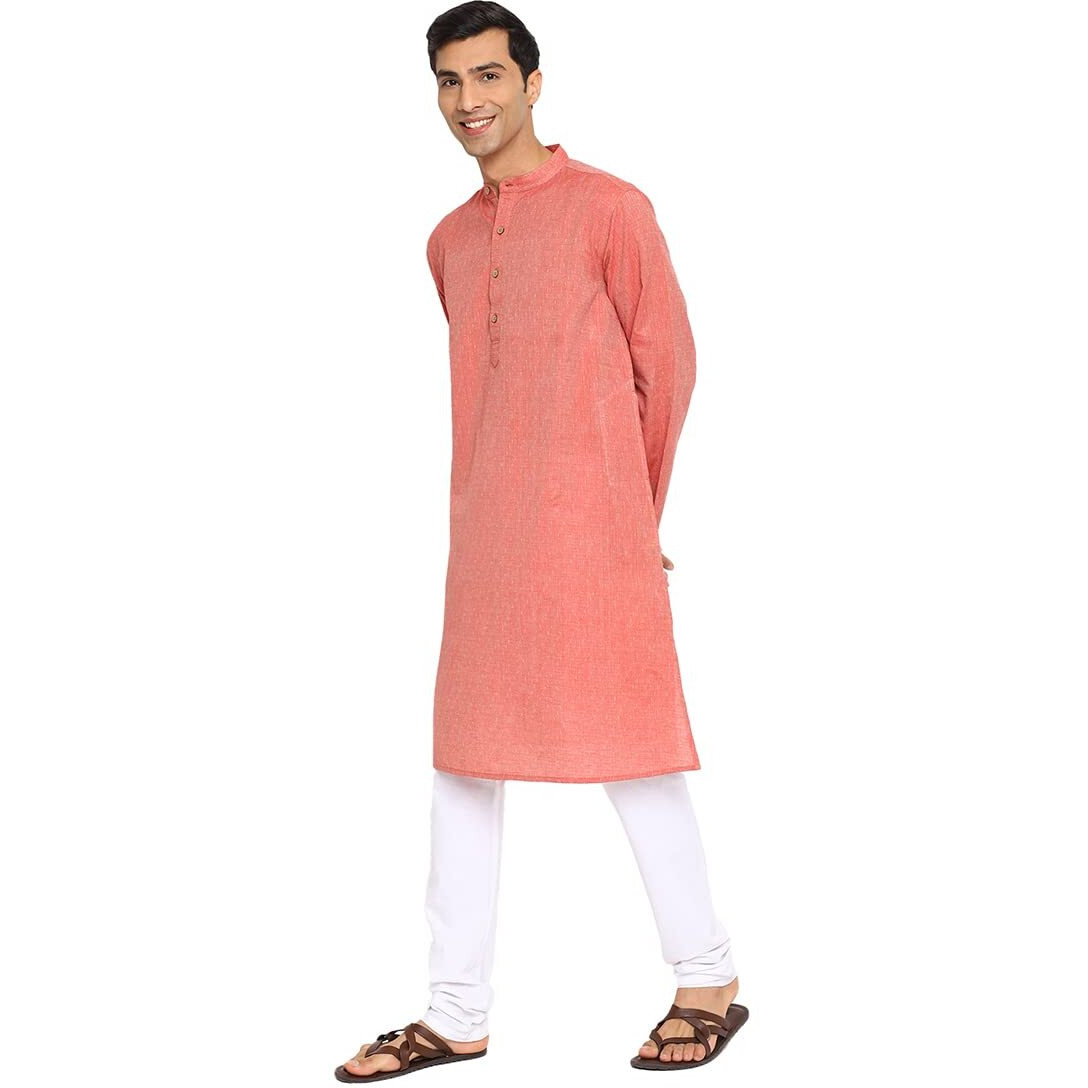 Fabindia Men's Cotton Dobby Relaxed Kurta (102884502_Red