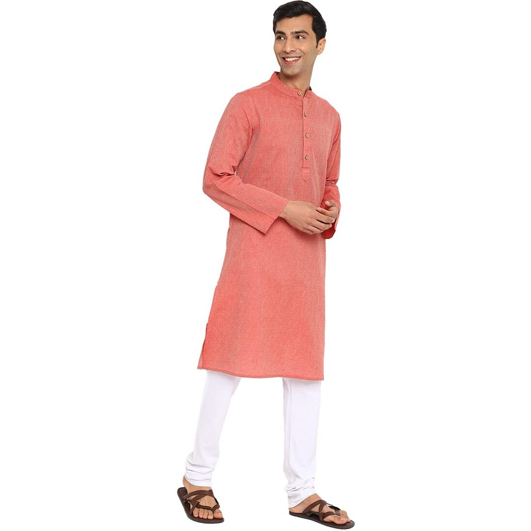 Fabindia Men's Cotton Dobby Relaxed Kurta (102884502_Red