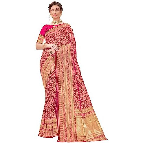 Glory Sarees Womens Banarasi Silk Saree With Blouse Piece (Kara162_Pink)