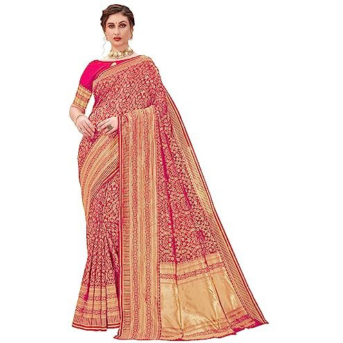 Glory Sarees Womens Banarasi Silk Saree With Blouse Piece (Kara162_Pink)
