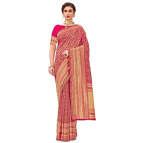 Glory Sarees Womens Banarasi Silk Saree With Blouse Piece (Kara162_Pink)