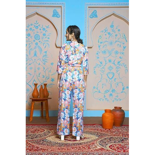 Greciilooks Rayon Casual Standard Length Stylish Kurta Ethnic For Women | 3/4 Sleeve Co-Ord Set (Gl-W1942&Tr964_Multicolor_3Xl)