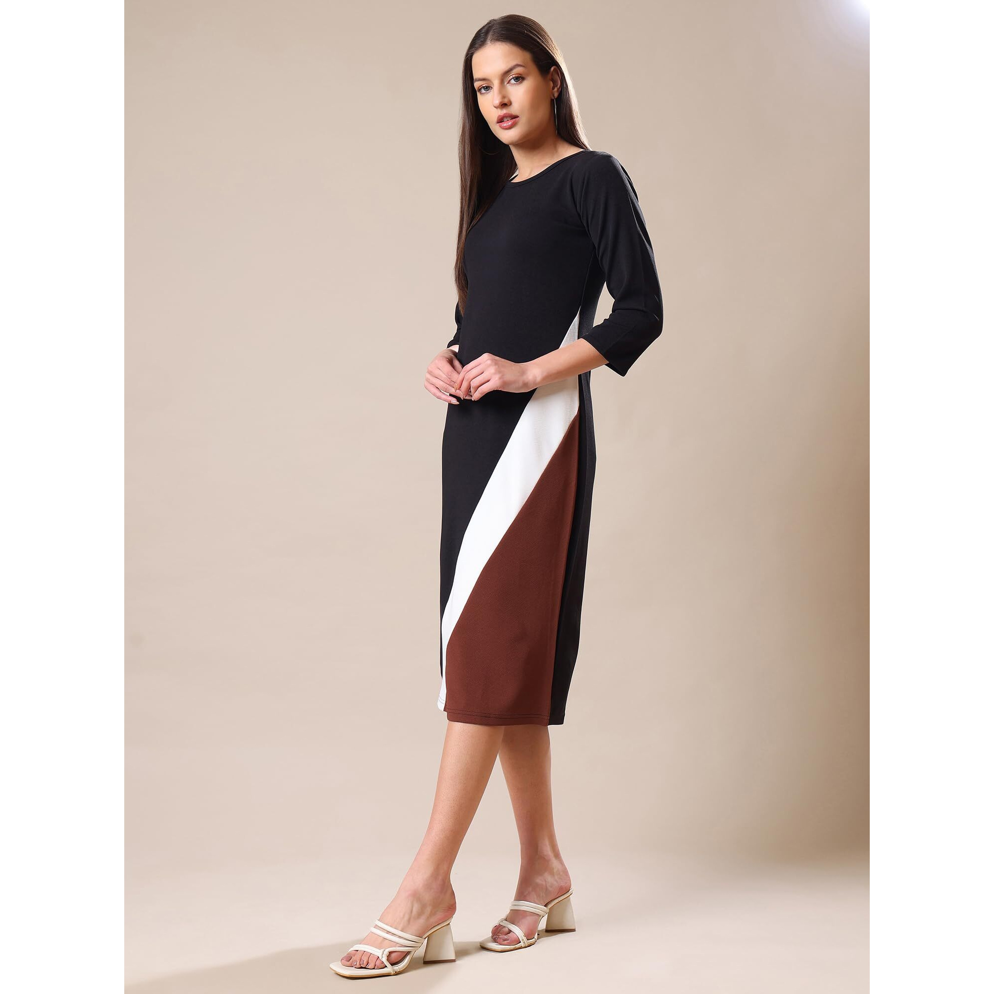 Purvaja Womens Bodycon Knee Length Dress(Lucy-342-348) (Bely-199_M_Brown)