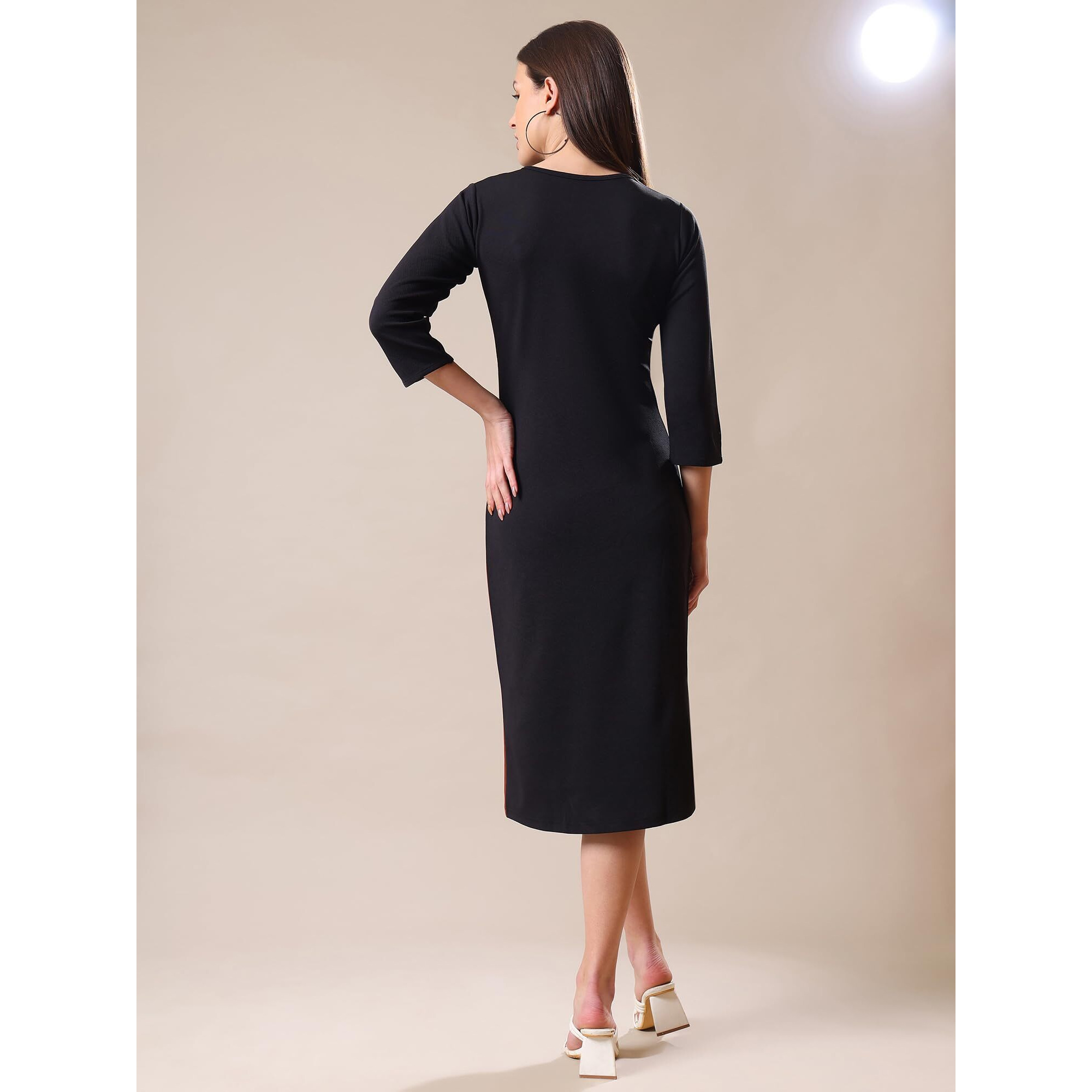 Purvaja Womens Bodycon Knee Length Dress(Lucy-342-348) (Bely-199_M_Brown)