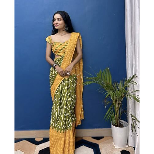 Shiv Textiles Cotton Printed Saree For Women.(Smc-St-232-Yellow)