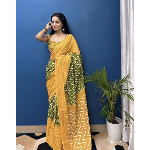 Shiv Textiles Cotton Printed Saree For Women.(Smc-St-232-Yellow)