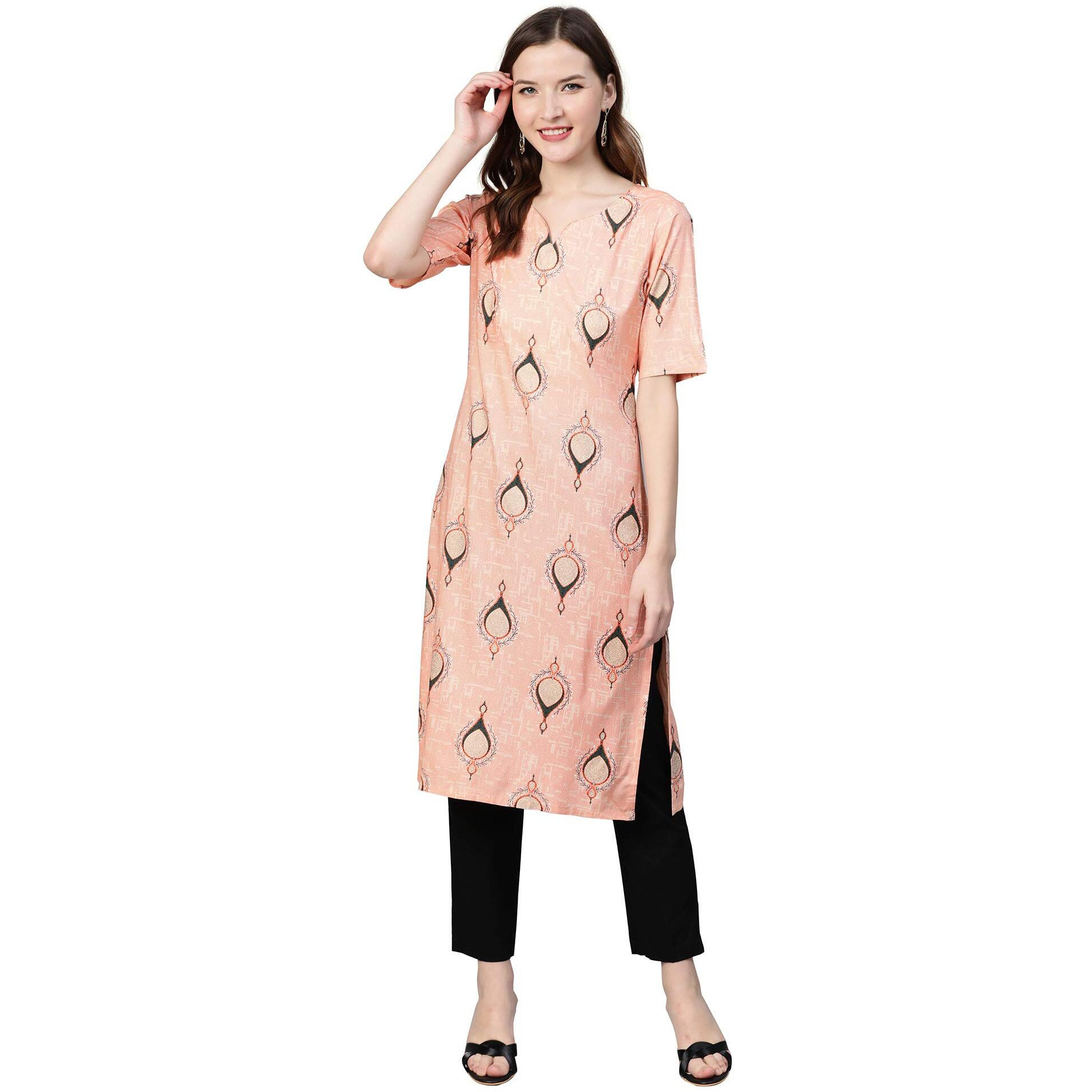 Idalia Women's Peachy Pink Rayon Kurta Set (Peach, Xl)