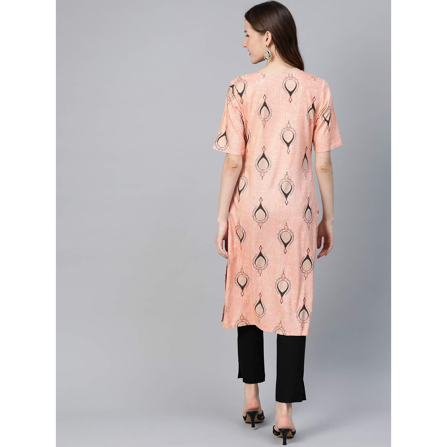 Idalia Women's Peachy Pink Rayon Kurta Set (Peach, Xl)