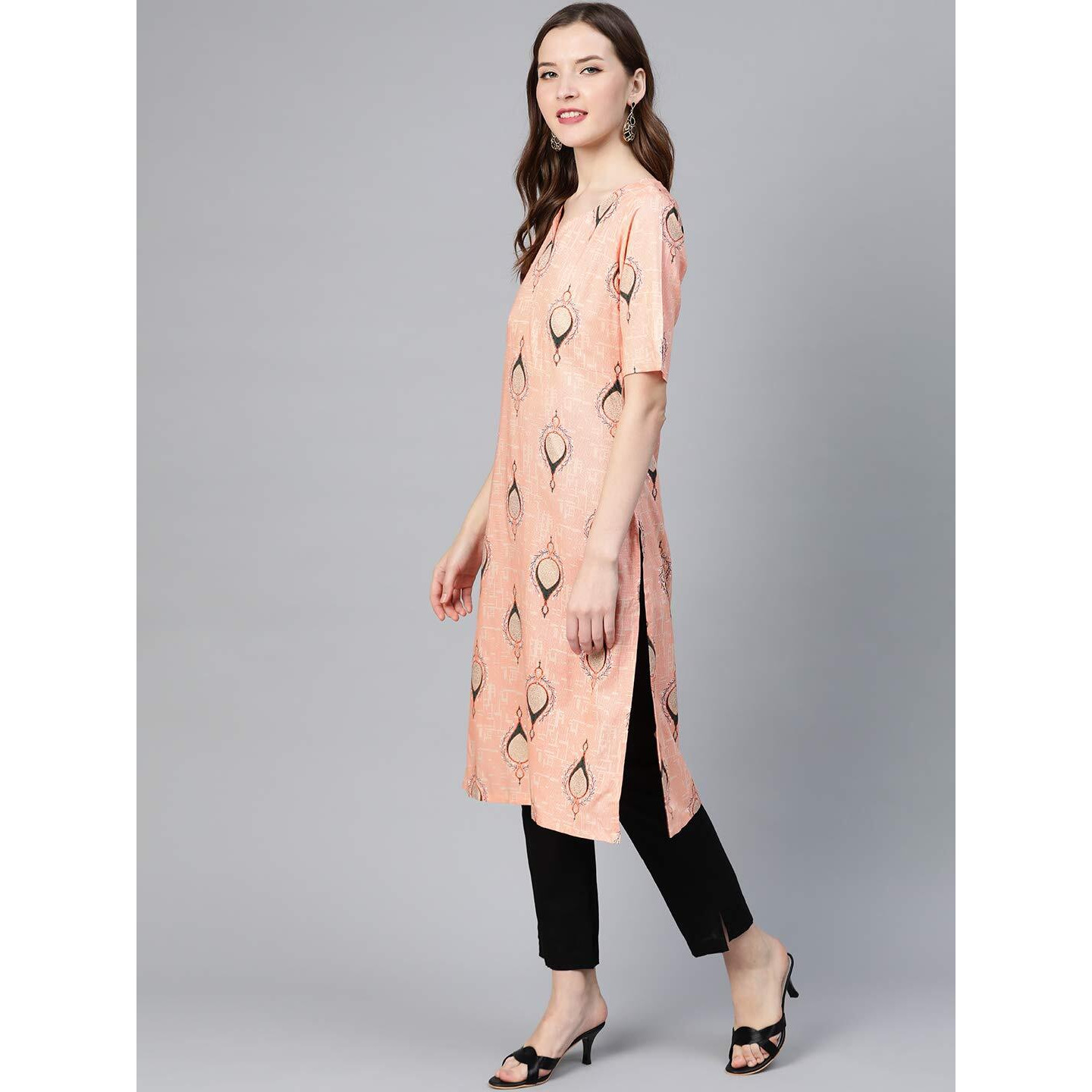 Idalia Women's Peachy Pink Rayon Kurta Set (Peach, Xl)