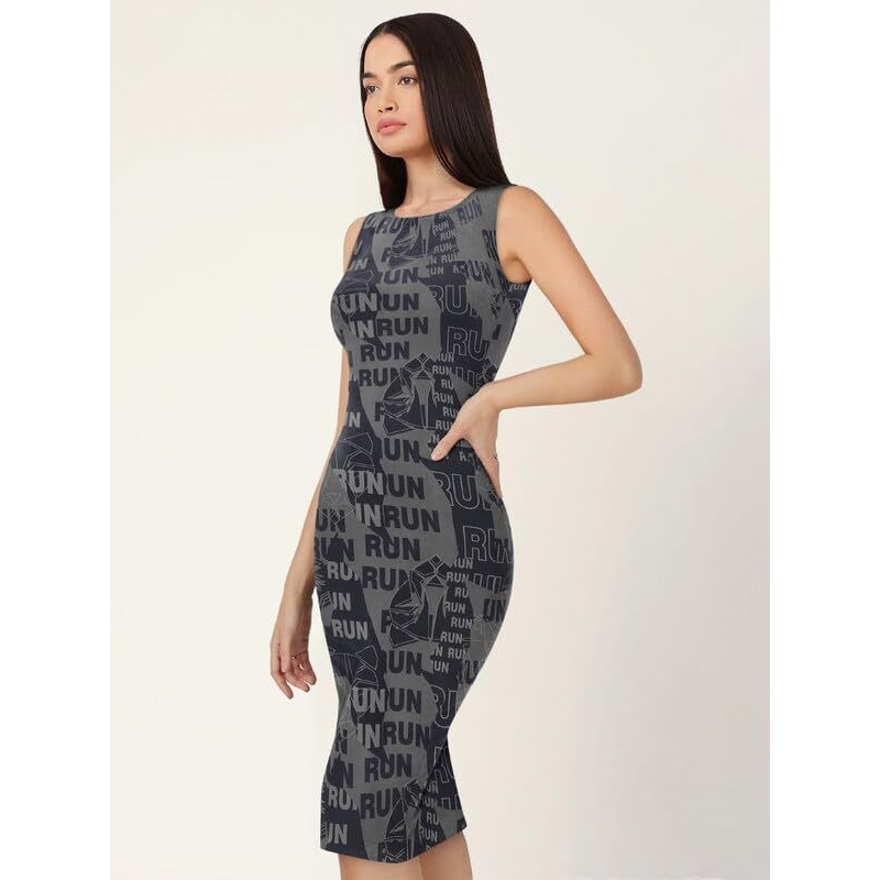 Toochki Women's Black Lycra Typography Print Bodycon Western Dress | Dress For Women | A Line Dress | Winter Dress | Western Dress | Latest Women Dress | Trendy Dress | Midi Dress