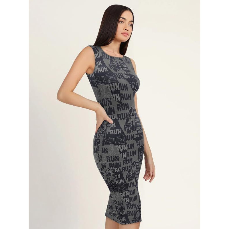 Toochki Women's Black Lycra Typography Print Bodycon Western Dress | Dress For Women | A Line Dress | Winter Dress | Western Dress | Latest Women Dress | Trendy Dress | Midi Dress