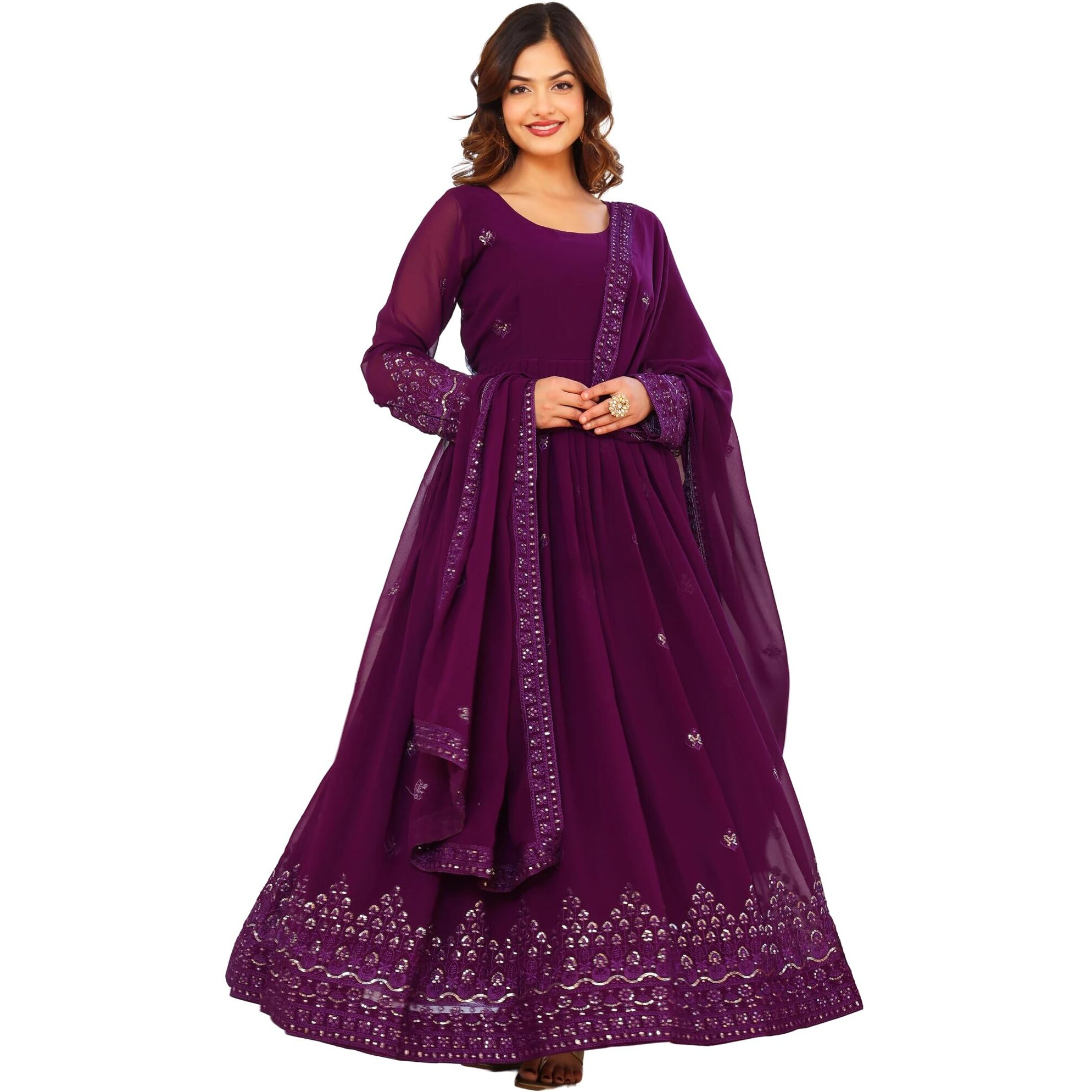 Fashion Basket Georgette Anarkali Kurta Set For Women Purple