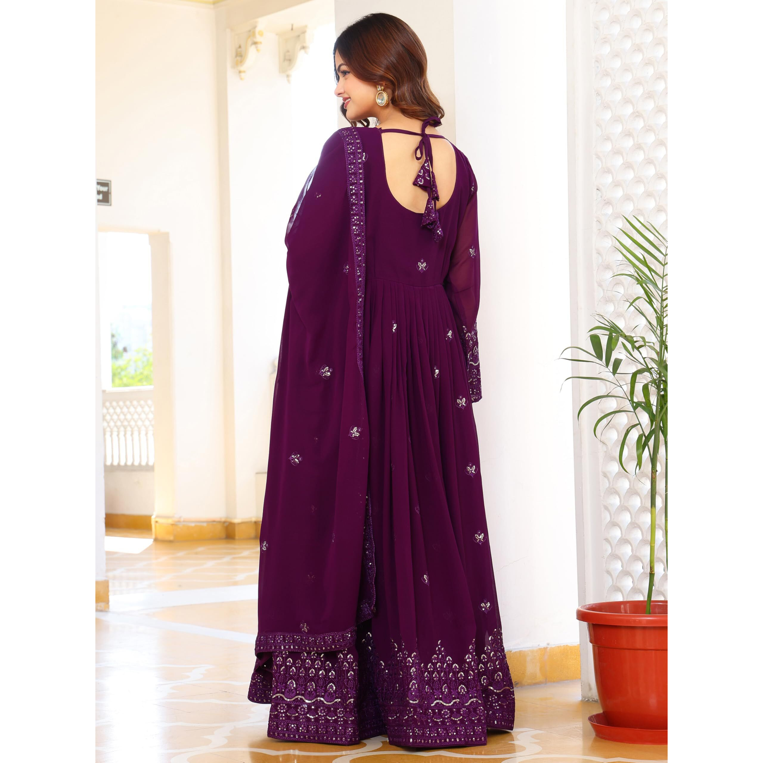 Fashion Basket Georgette Anarkali Kurta Set For Women Purple