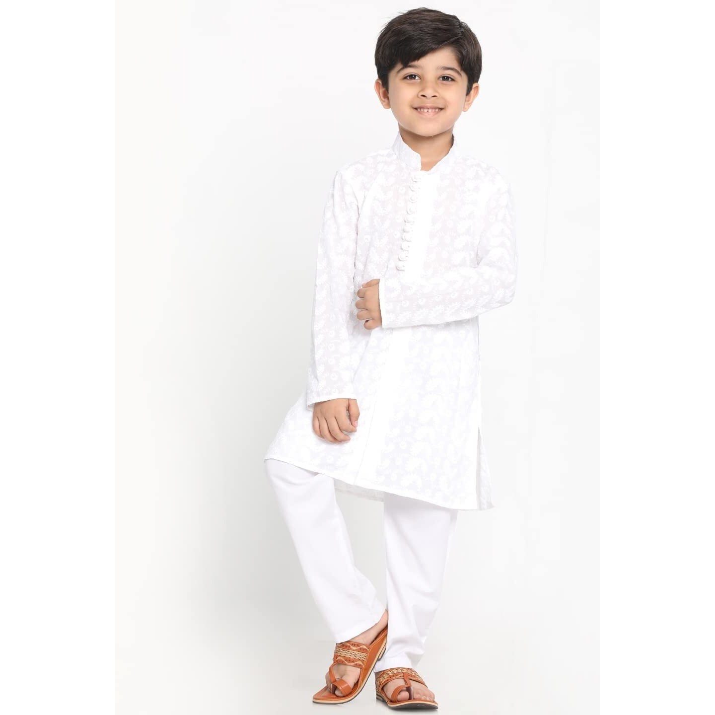 Vastramay Boys White Pure Cotton Kurta Pyjama Set For Independence Day - Traditional Ethnic Wear