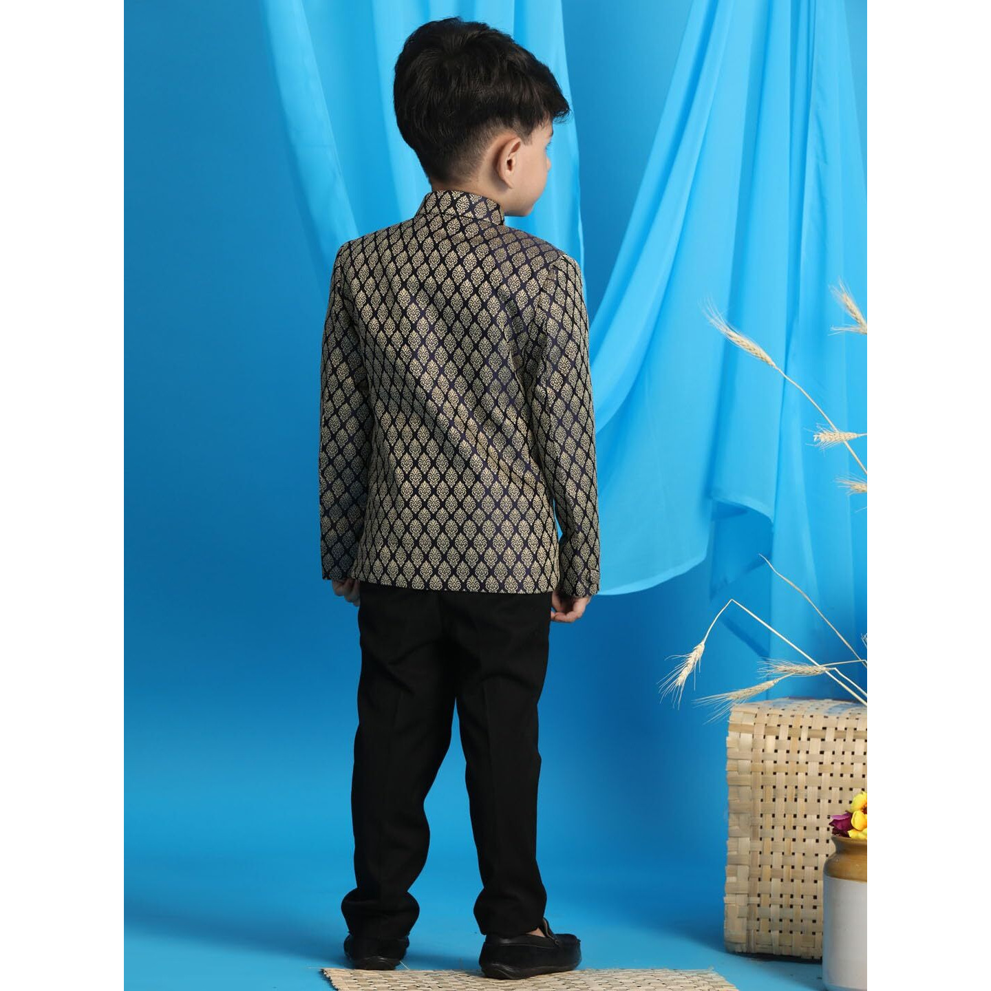 Jbn Creation Vastramay Boys' Navy Blue Jacquard Jodhpuri Bandhgala (B1390)