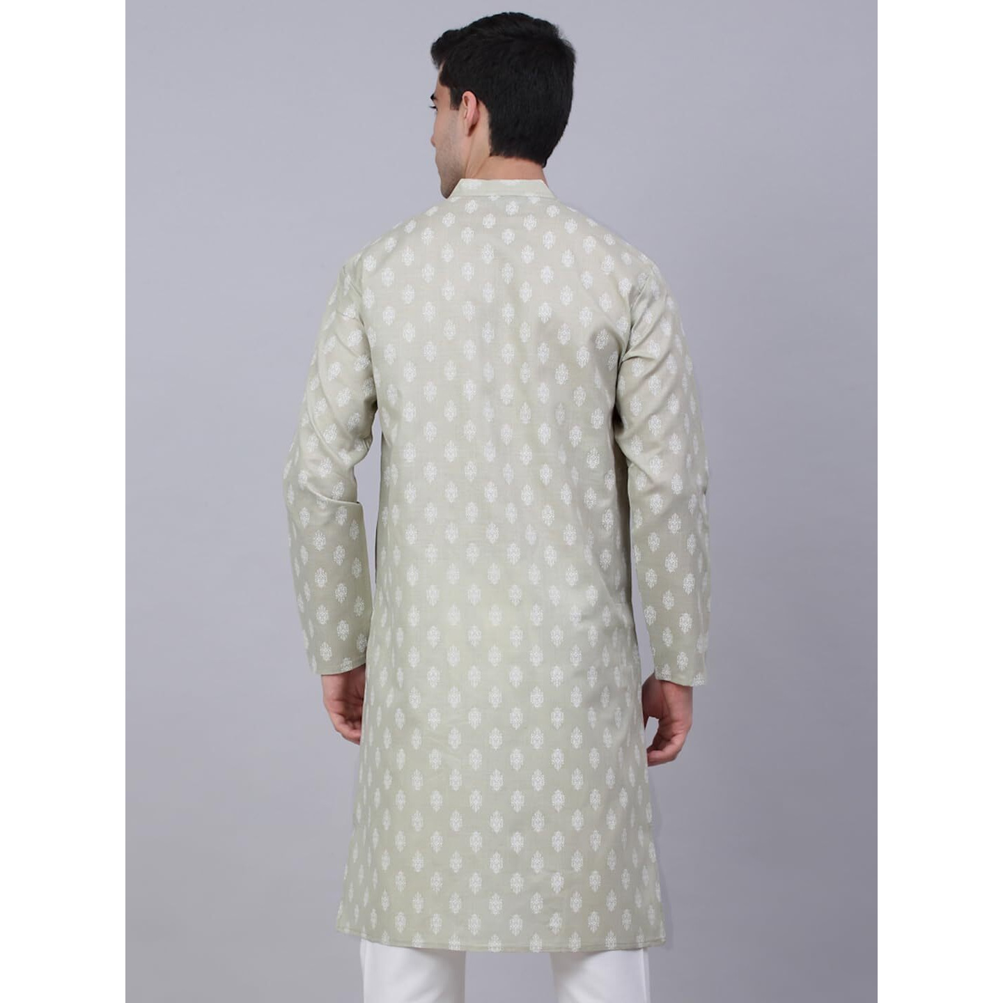 Jompers Men's Cotton Floral Printed Kurtas (Grey, M)