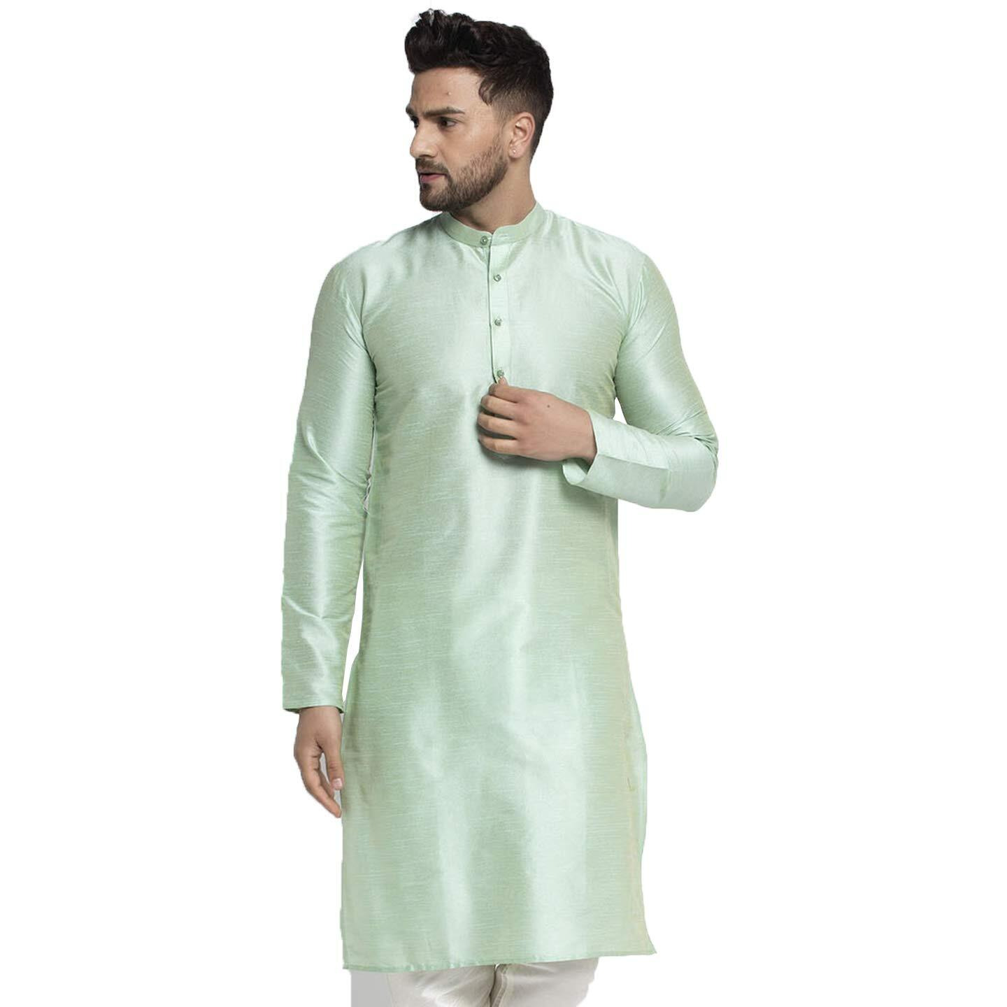 Jompers Men Solid Dupion Silk Kurta(Green, M)