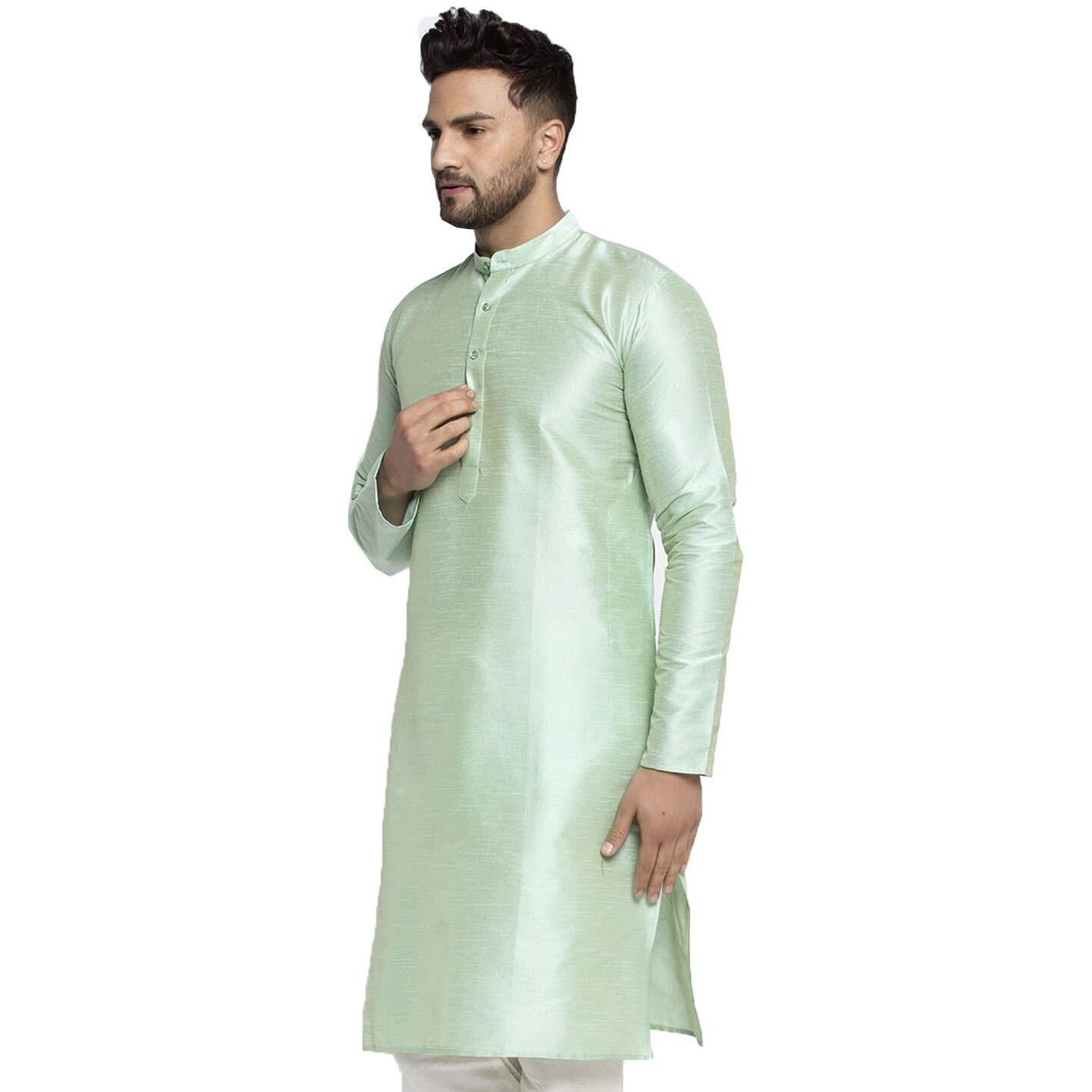 Jompers Men Solid Dupion Silk Kurta(Green, M)