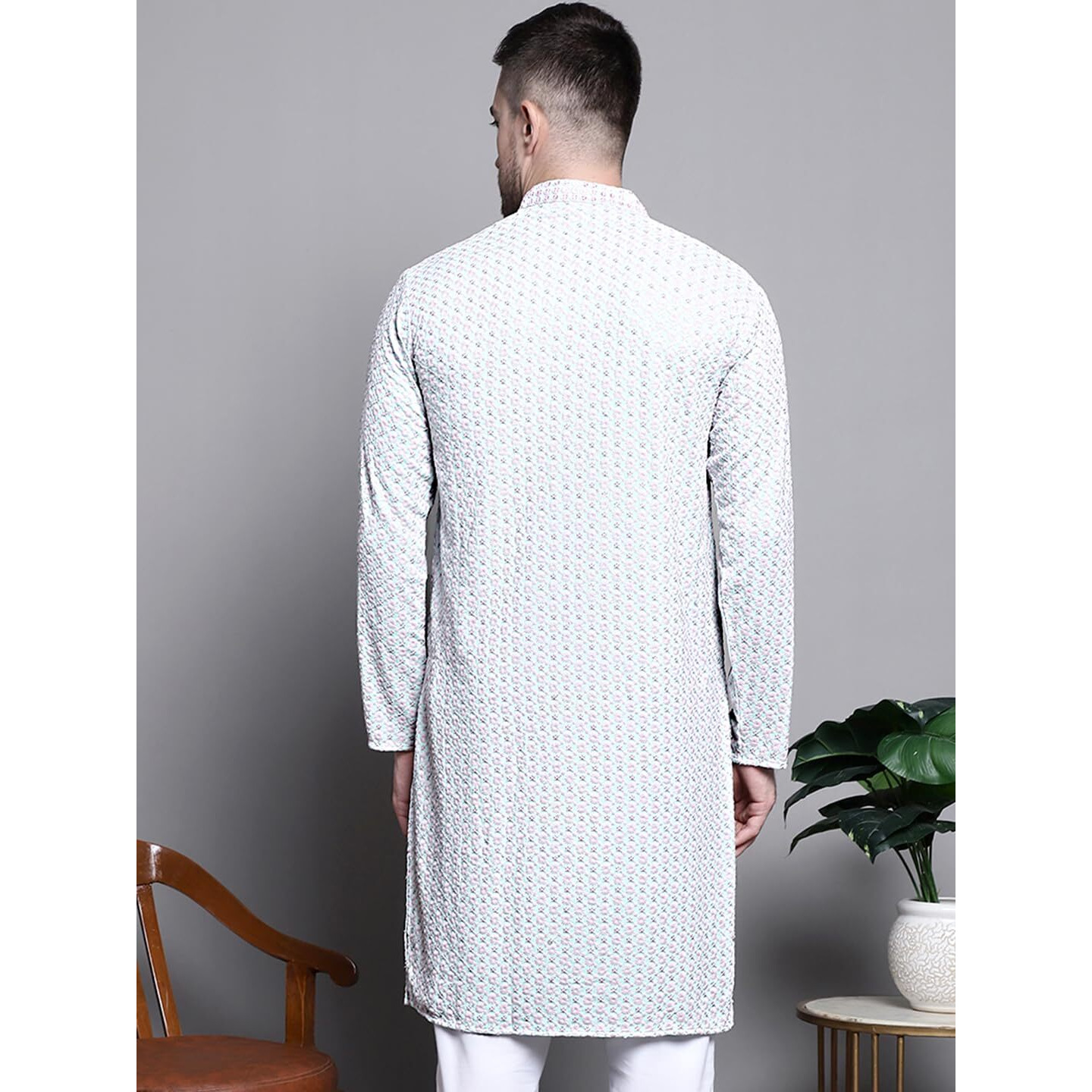 Jompers Men Sequin Embroidered Pure Cotton Kurtas (Blue, S)