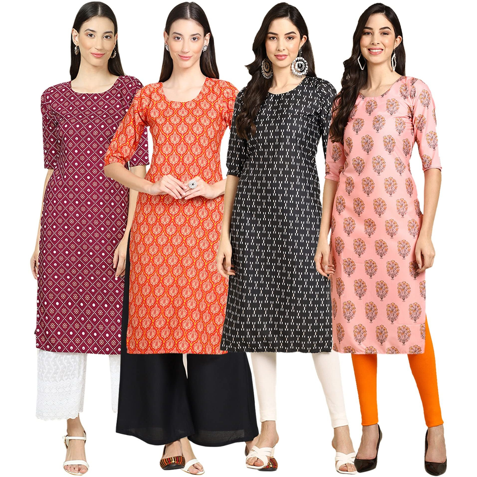 Pinkmint Women's Crepe Digital Print Straight Kurta(Pack Of 4)[Qy-355-354-362-368-M]