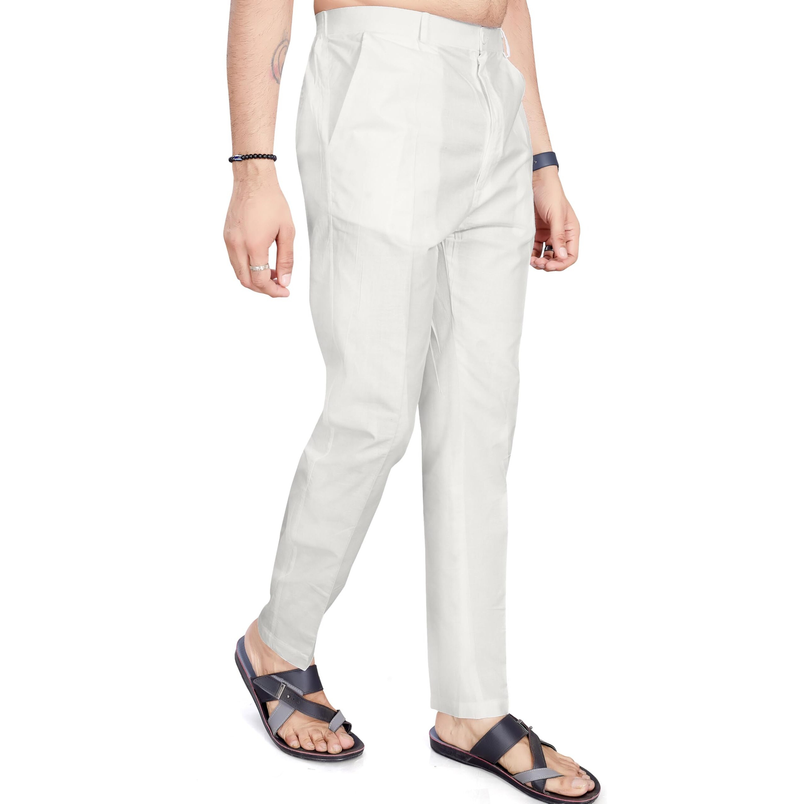 Divisive Men's Cotton Stitched Slim Fit Pyjama/Pant (Dpt28_S_Off White)