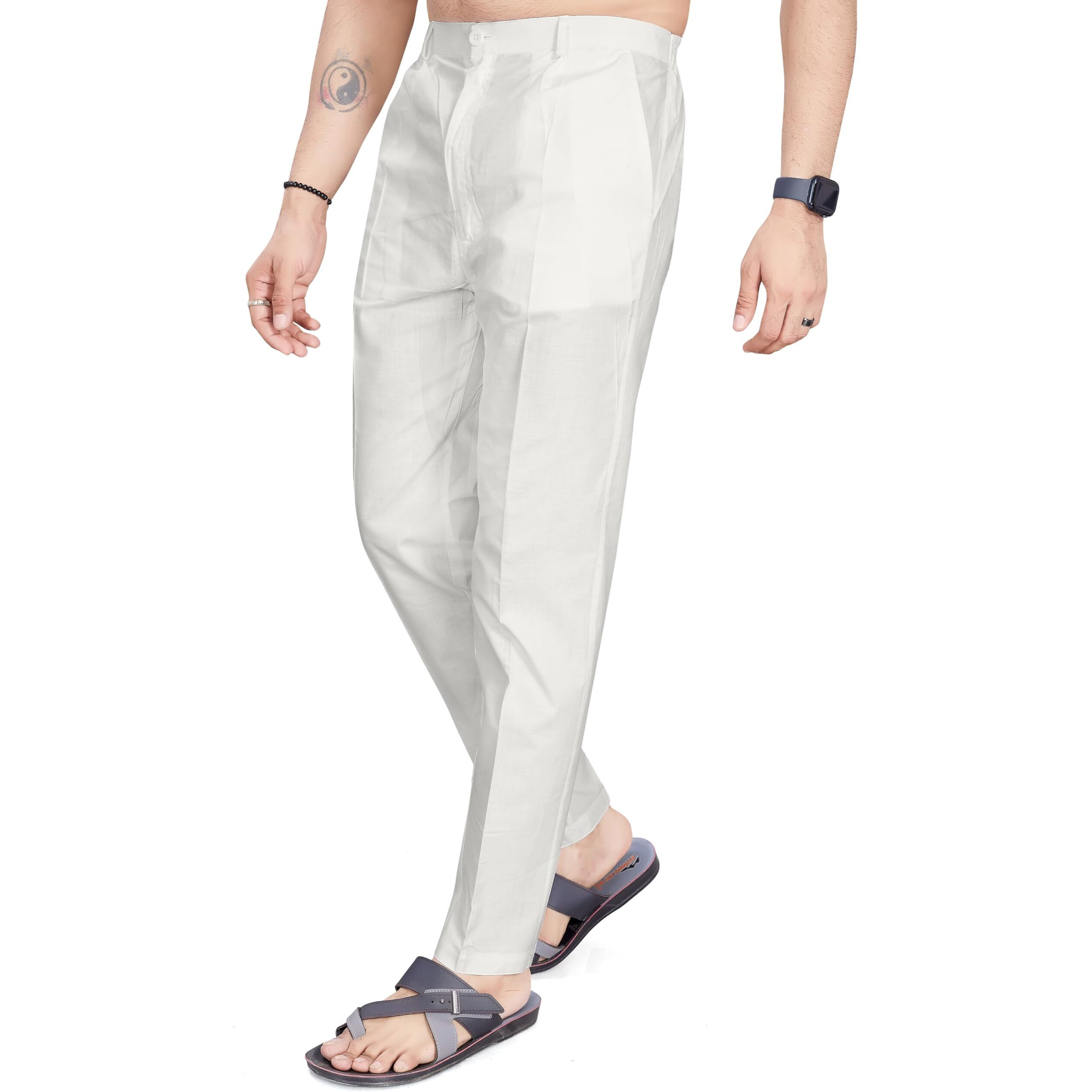 Divisive Men's Cotton Stitched Slim Fit Pyjama/Pant (Dpt28_S_Off White)