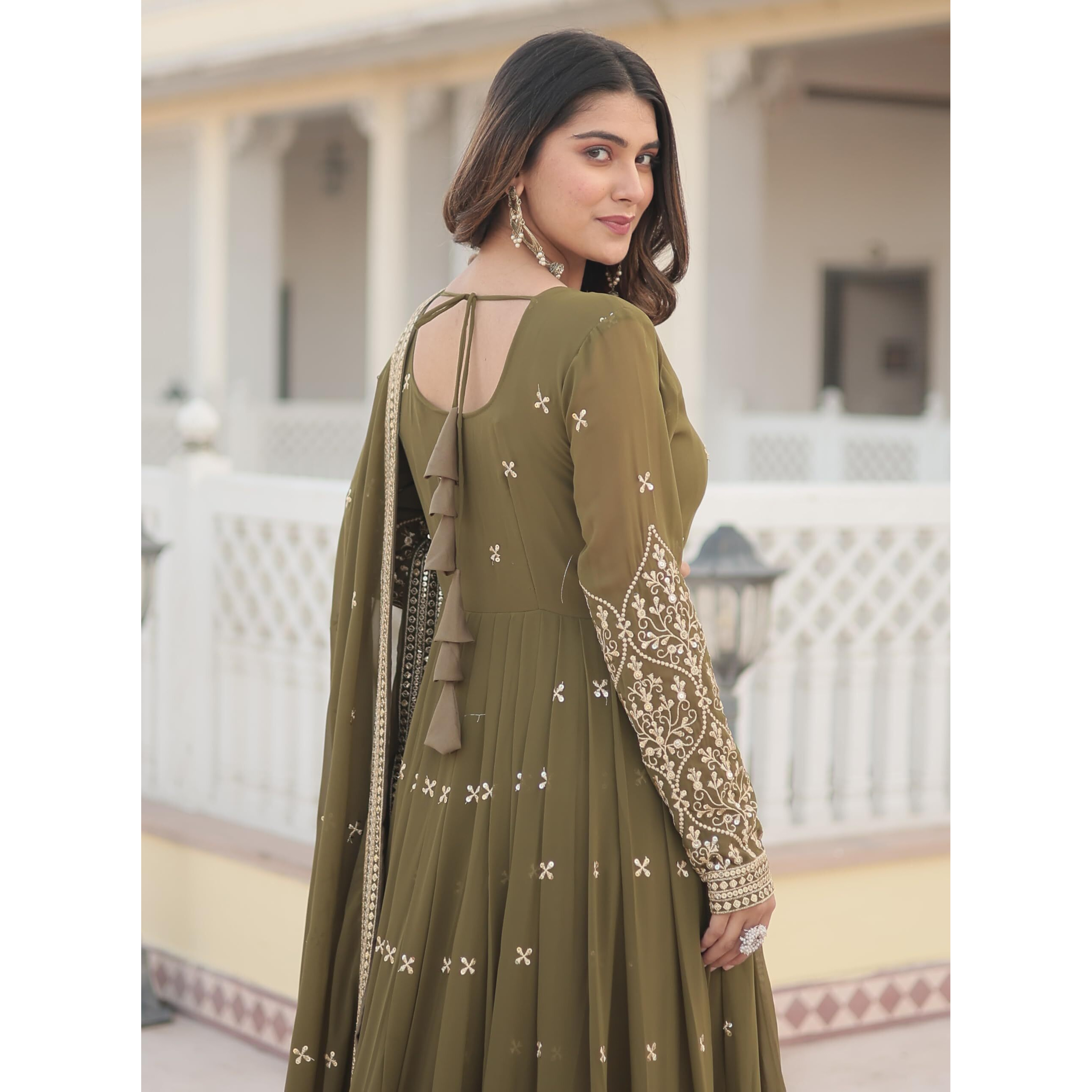 Fashion Basket Goergette Kurta With Duptta Olive