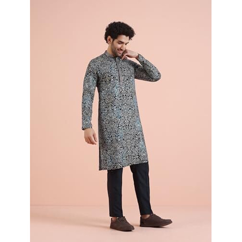 Kisah Men's Cotton Blend Regular Kurta (Ka-1071_Navy Blue