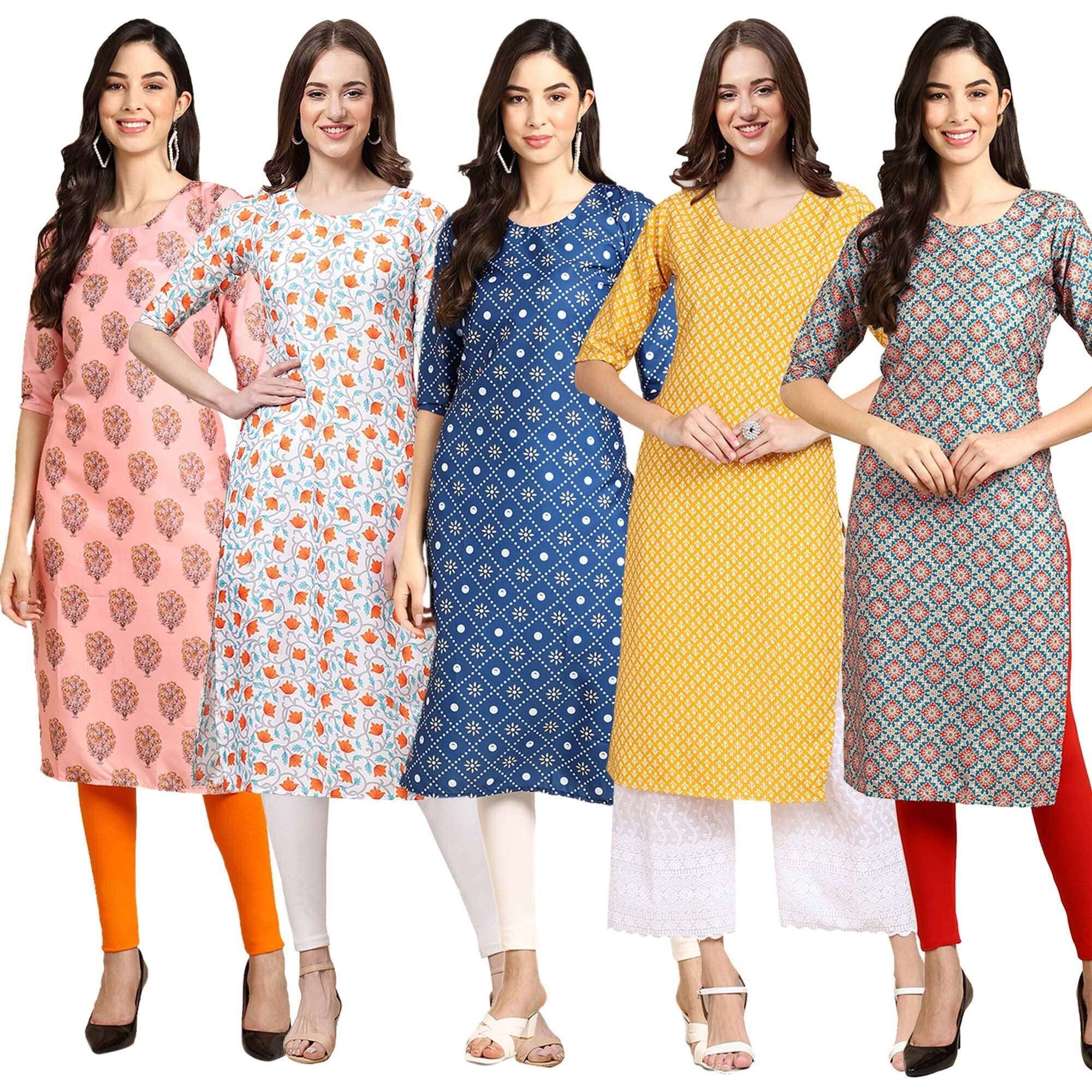 Pinkmint Women's Crepe Digital Print Straight Kurta (Pack Of 5) [S-368-334-353-350-372-Xxl]
