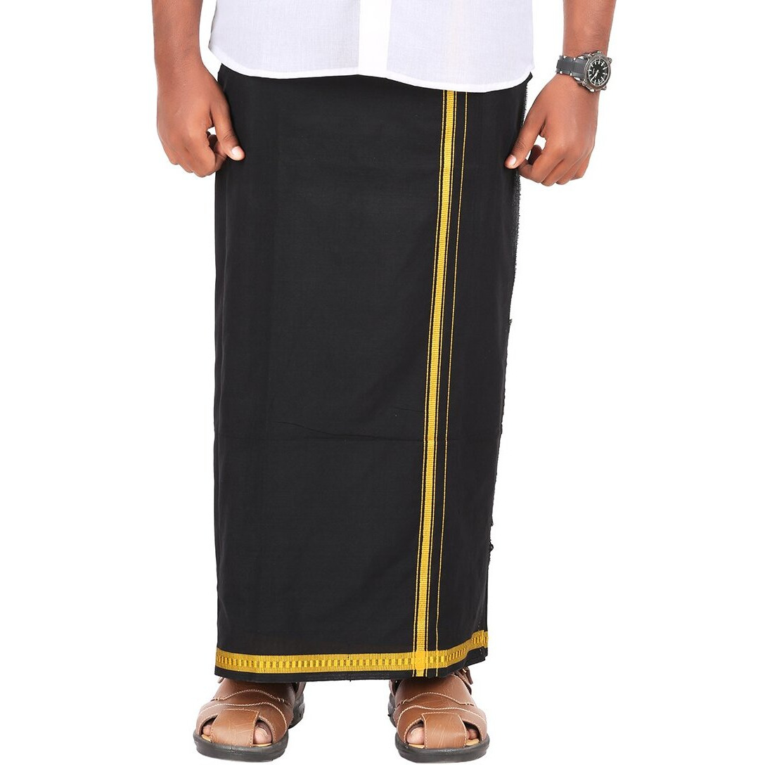 Prakasam Cotton -Mens Single Bentex Cotton Black Dhoti (Size 1.26X1.90 Mtrs)