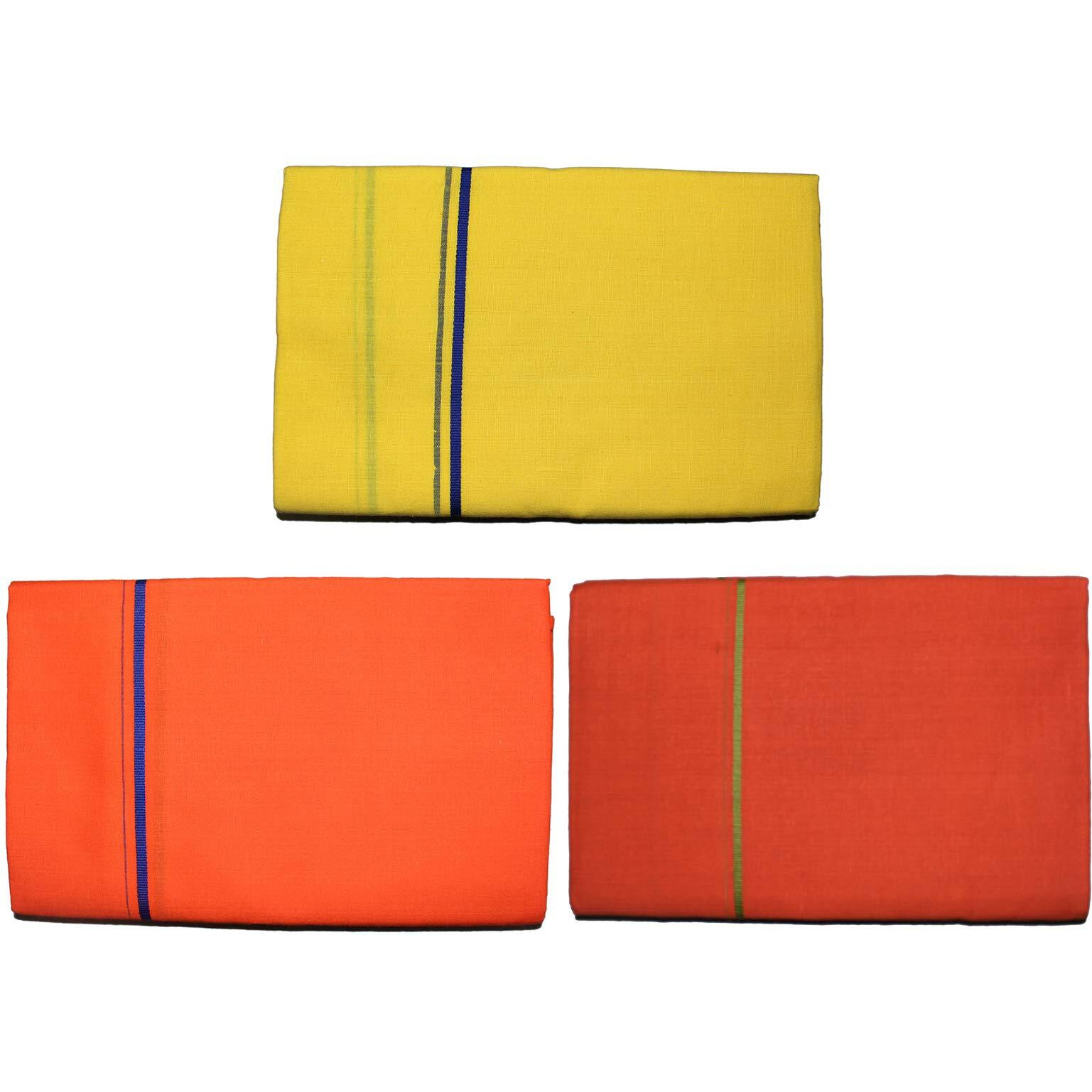Prakasam Cotton Mens Single Fine Quality(1.30X2.00 Meter) Colour Dhoti/Pack Of 3 Dhoties/Temple Wear Dhoti/Casual Colour Dhoties/Combo-1X3-1