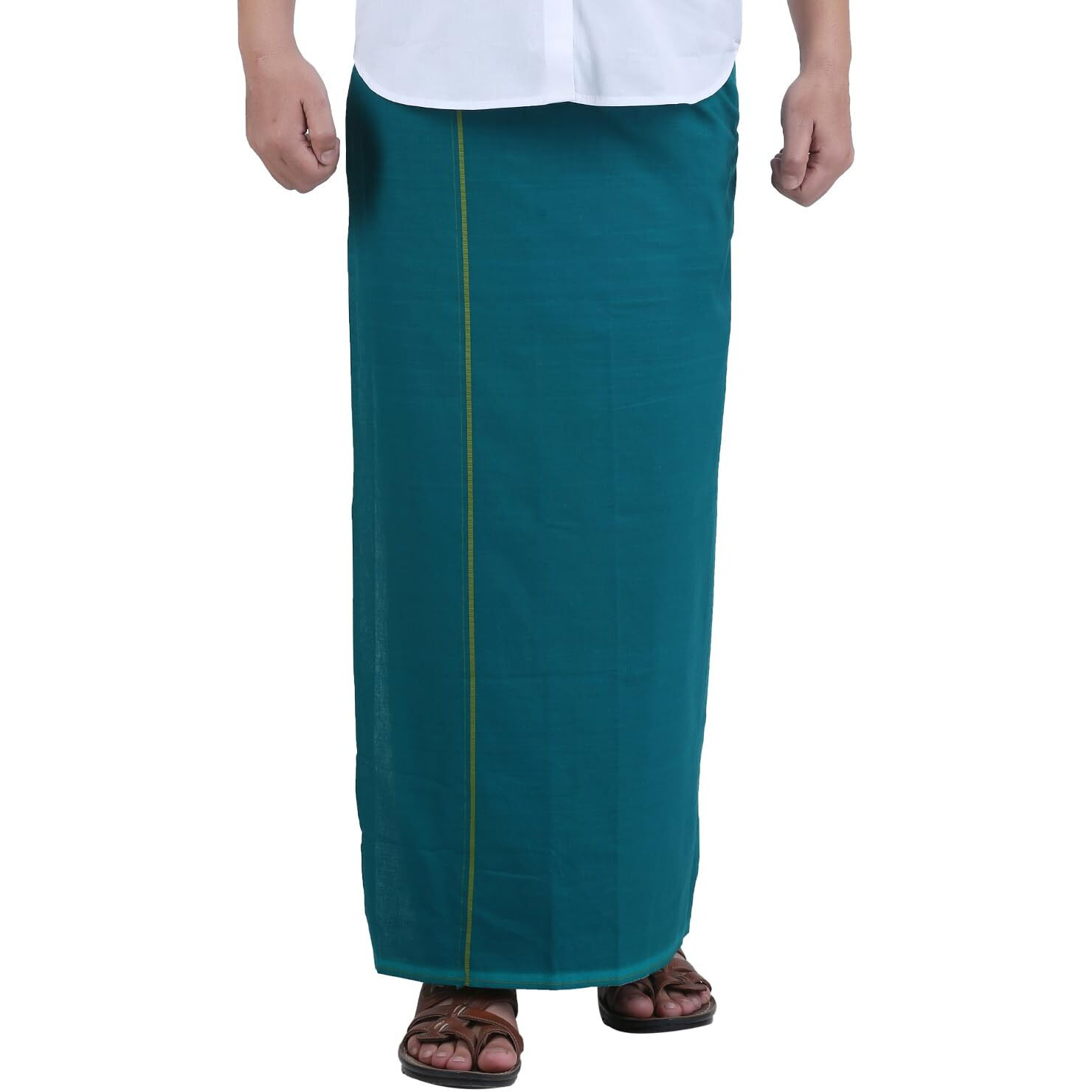 Prakasam Cotton Mens Green Colour Welcro Pocket Single Dhoti (Roja-Green) Size -Medium (Hip Size 34 To 40)