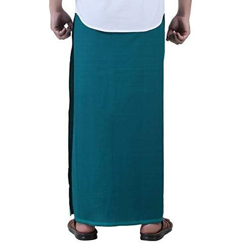 Prakasam Cotton Mens Green Colour Welcro Pocket Single Dhoti (Roja-Green) Size -Medium (Hip Size 34 To 40)