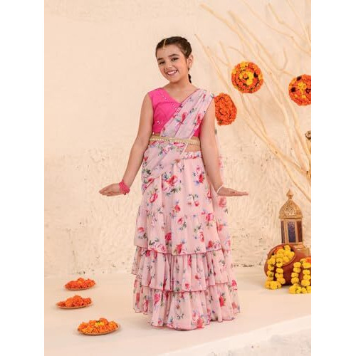 Pspeaches Girl's Polycotton Lehenga Choli (L-Peachrose_Peach_12-13Y)