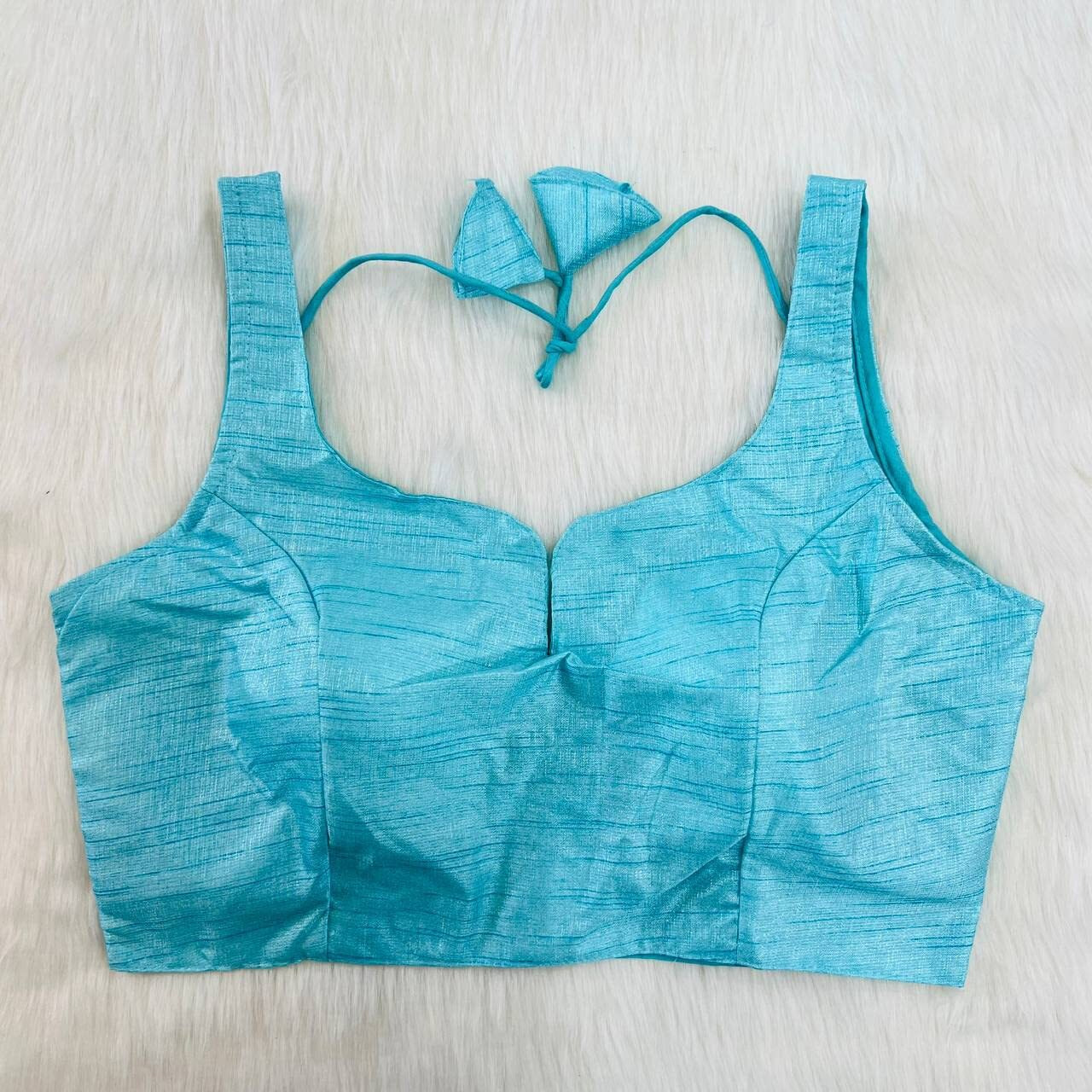 Pujia Mills Women's Heavy Phantom Silk Bollywood Style Sleeveless Trendy Blouse(Veda) (Sky Blue, 34)