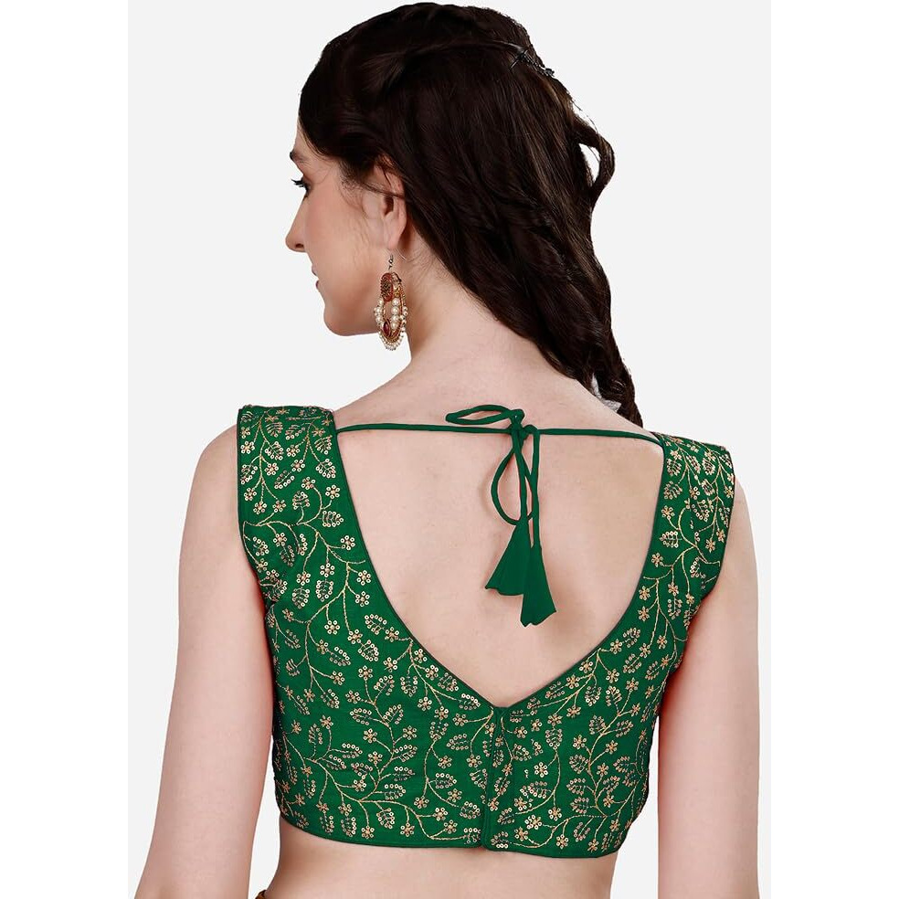 Pujia Mills Women's Silk Solid Sleeveless Regular Blouse (Krishnam Dark Green 38)
