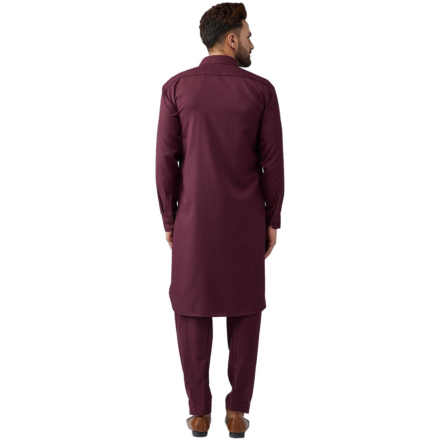 Sojanya (Since 1958 Men's Silk Maroon Kurta Pyjama & Printed Nehru Jacket Set Size L