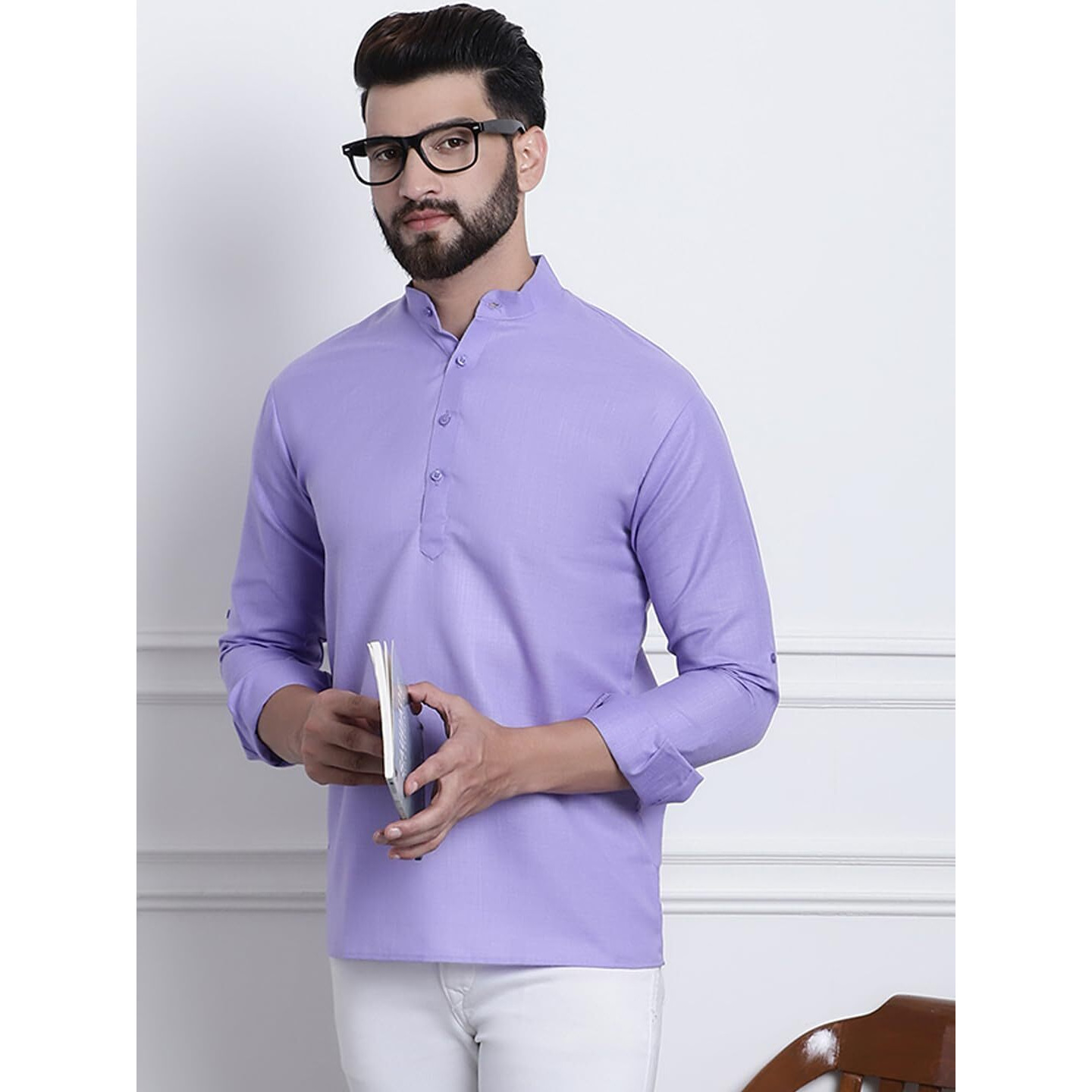 Sojanya (Since 1958, Men's Cotton Blend Purple Solid Only Short Kurta