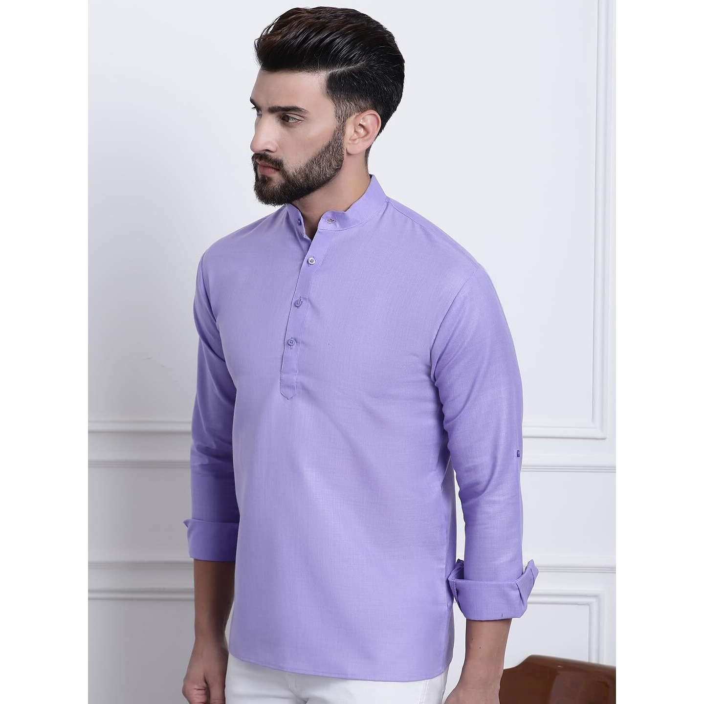 Sojanya (Since 1958, Men's Cotton Blend Purple Solid Only Short Kurta