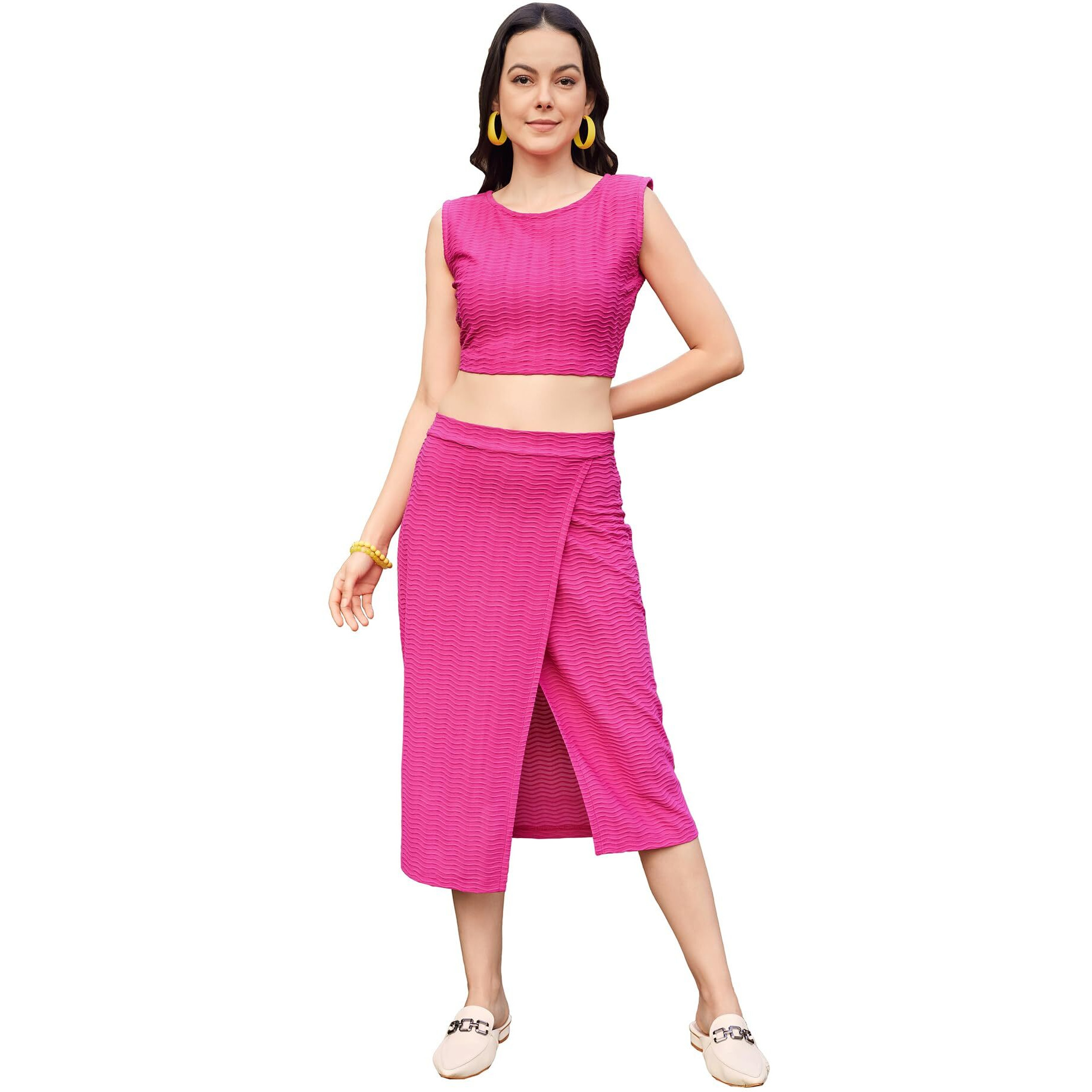 Purvaja Womens Midi Co-Ords (Sily-022-Pink_Pink_Small)