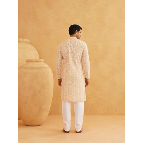 Sojanya (Since 1958 Men's Cotton Embroidered With Gold Seqence Beige Color Only Long KurtaSize-38