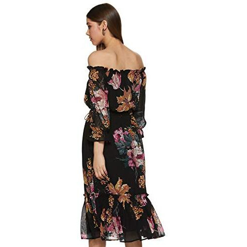 Rare Women's Synthetic Strapless Midi Dress (Ep4161B-M_Black_M)