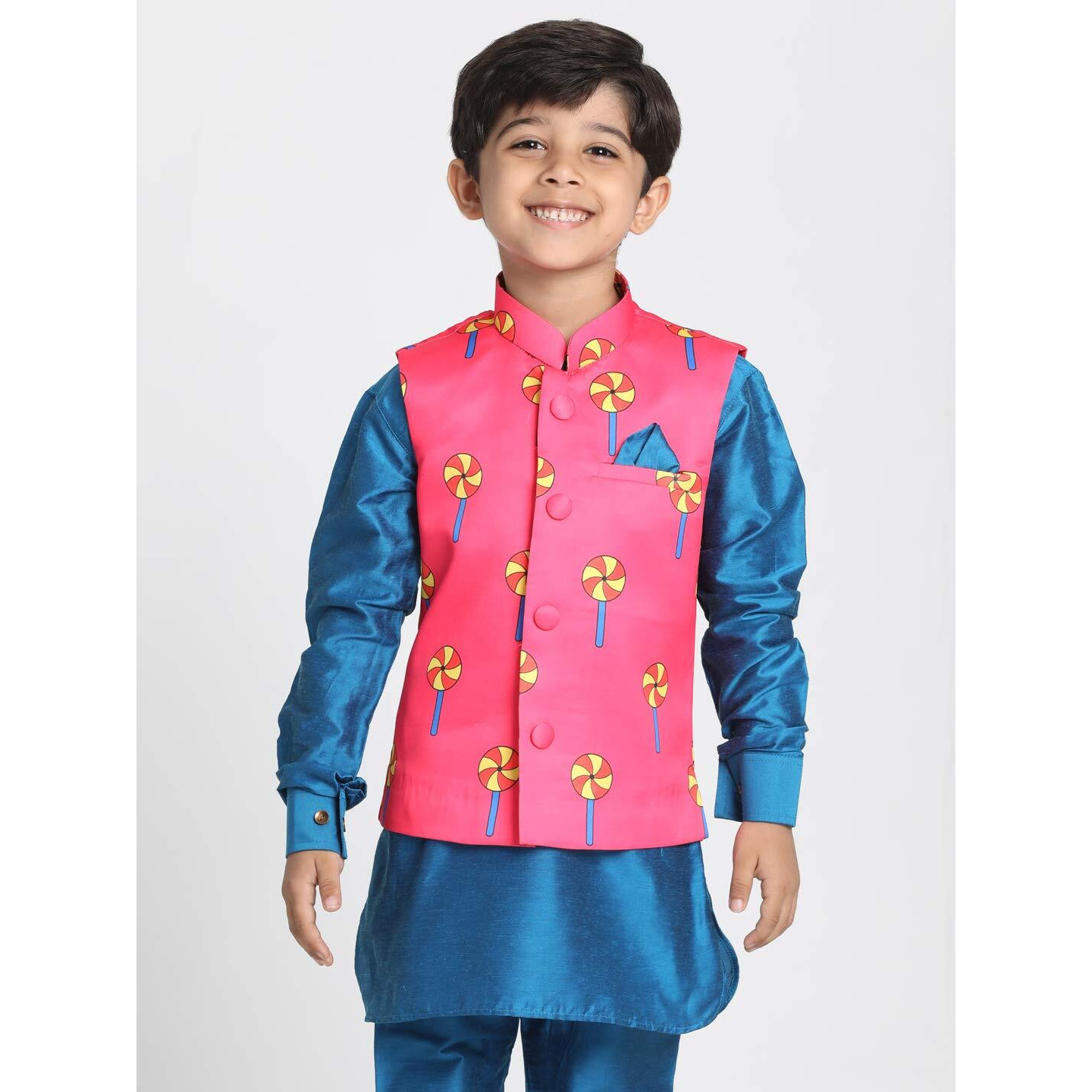Jbn Creation Boys' Pink Cotton Satin Blend Nehru Jacket_Jbnbj007Pn_18