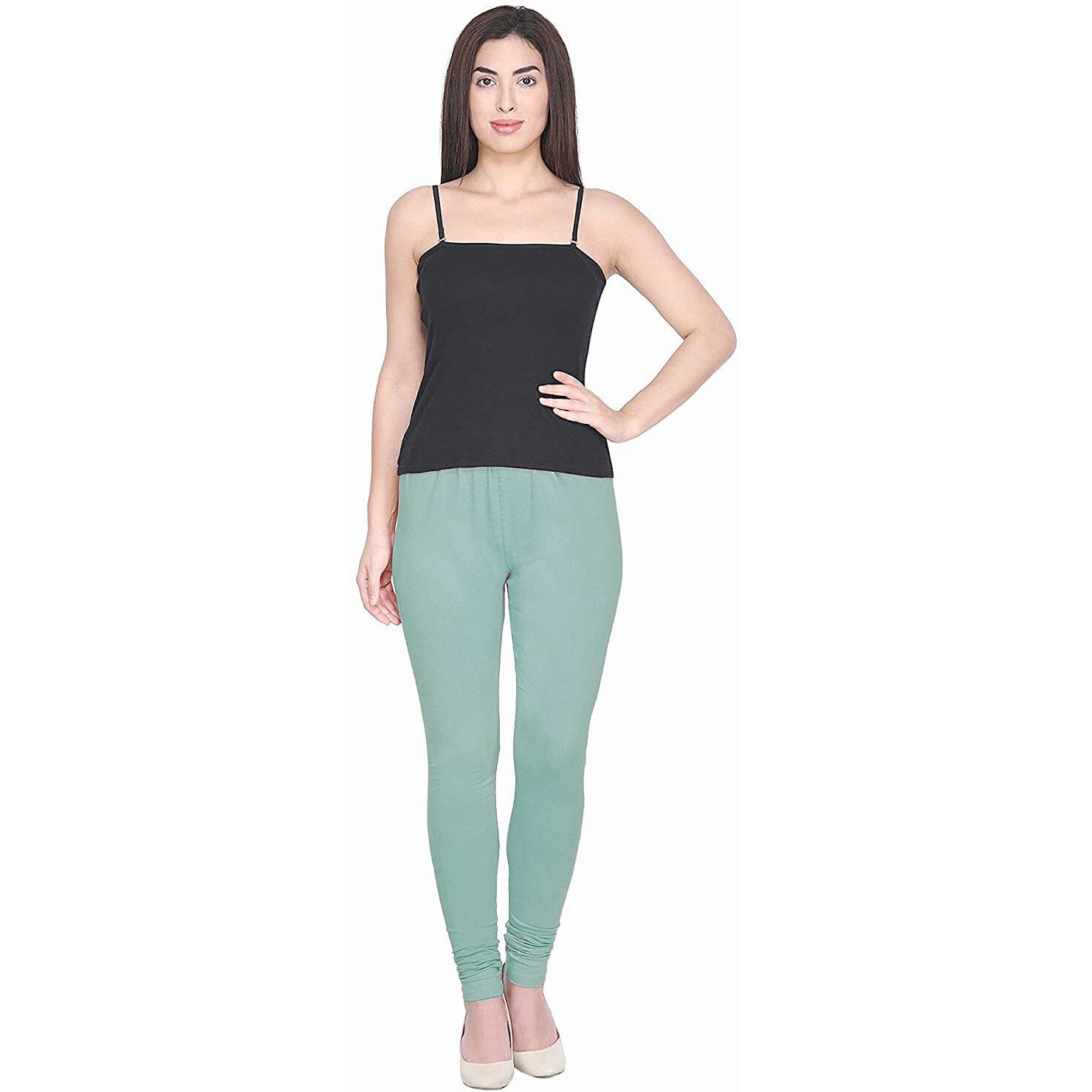 Shasmi Women's Stretch High Rise Leggings Chudidar Green Light 110_Pastel Medium