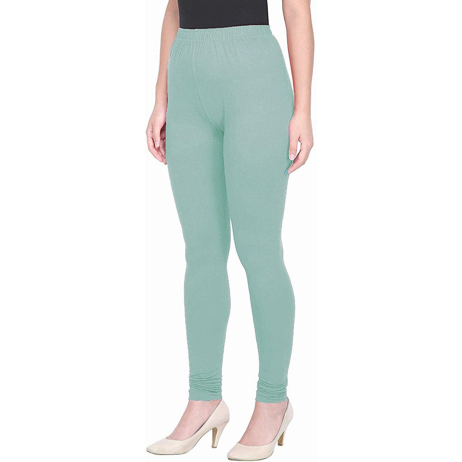 Shasmi Women's Stretch High Rise Leggings Chudidar Green Light 110_Pastel Medium