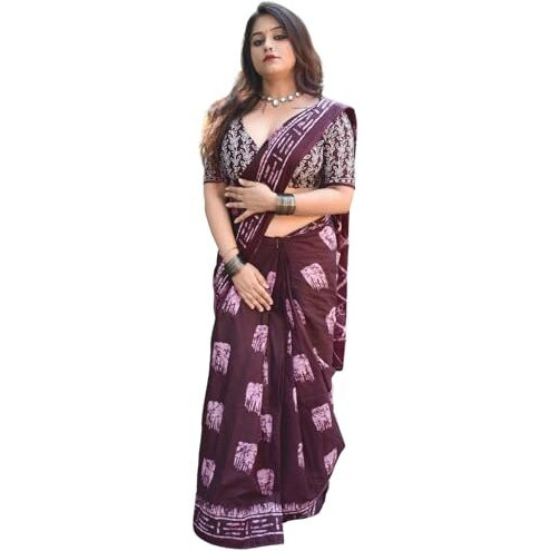Shiv Textiles Womens Wine Cotton Printed Saree For Women (Smc-St-153-Wine)