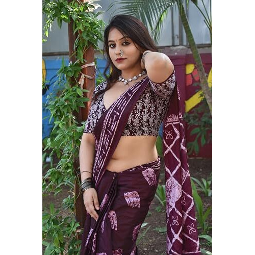 Shiv Textiles Womens Wine Cotton Printed Saree For Women (Smc-St-153-Wine)